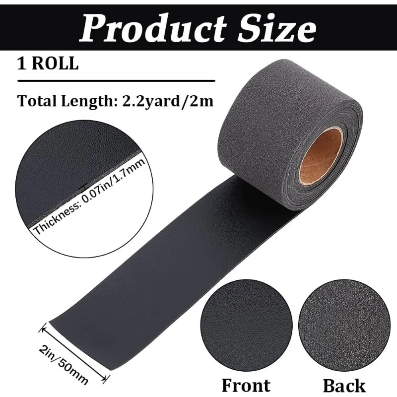 1 Roll Black Leather Strips 50mm x 2m Single Sided Lychee Grain Leather Straps 1.7mm Thick Flat Imitation Leather Cord