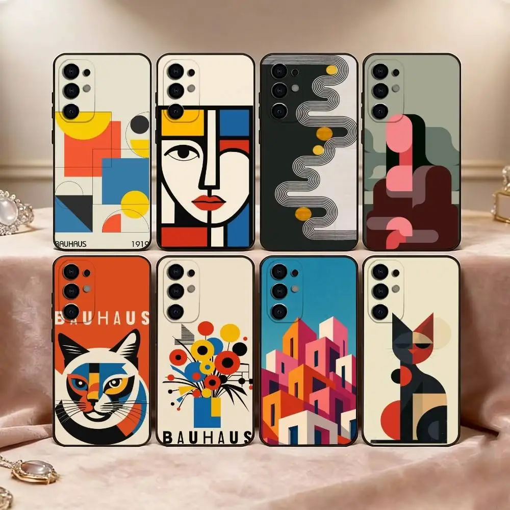 Minimal Bauhaus Pattern Phone Case For Samsung S25,S24,S21,S22,S23,S30,Ultra,S20,Plus,Fe,Lite,Note,10,Black Cover