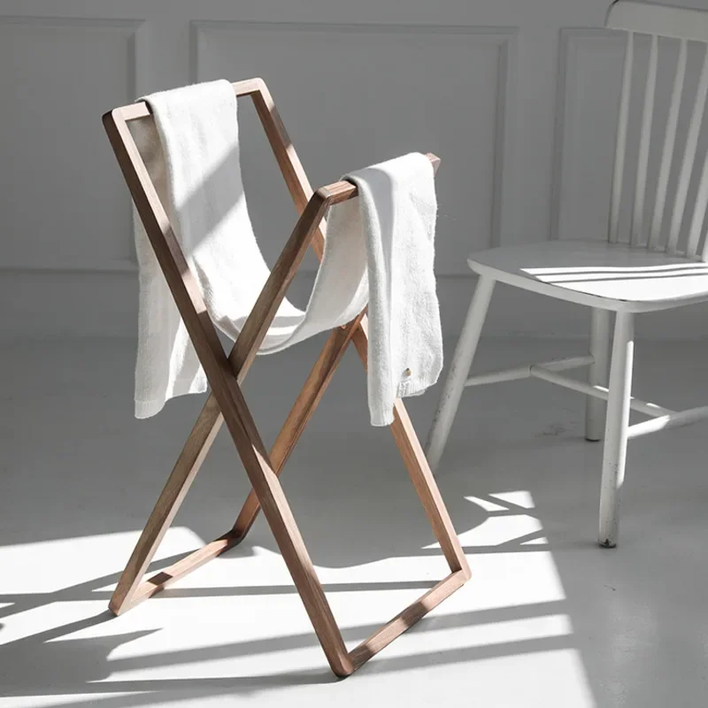 

Simple Retro Wind Wood Coat Hanger Floor-to-ceiling Folding Bathroom Towel Rack Bedroom Clothes Storage Shelf