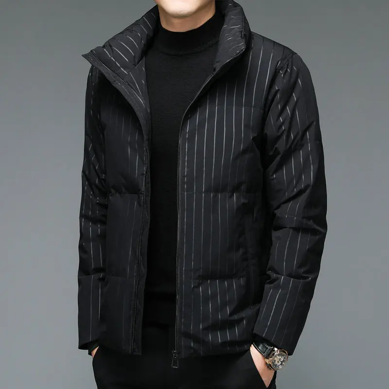 2022 Winter Men Smart Casual Puffer Jackets Black Striped Thick Warm Puff Basic Coats Male Thermal Quilted Outerwear Daily Wear