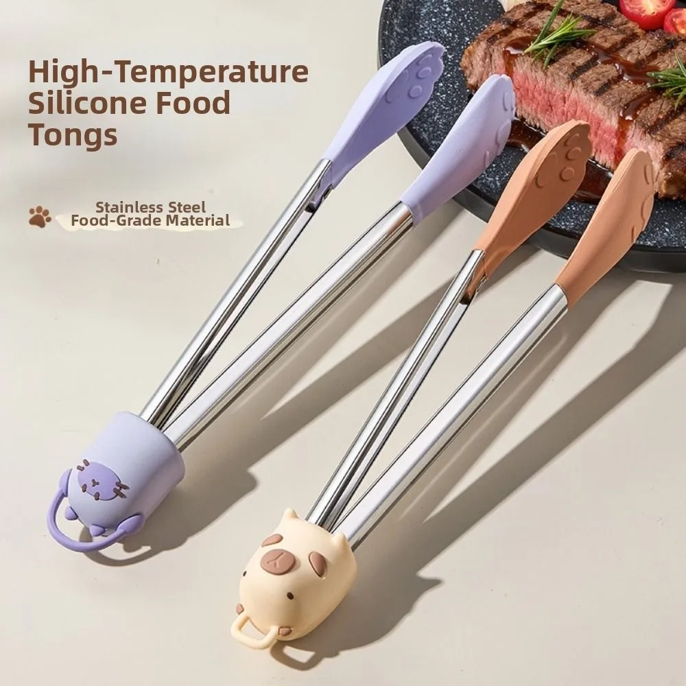 Pinzas para asar a la barbacoa antiescaldado, pinzas para carne antiadherentes antideslizantes y resistentes al calor, diseño de bloqueo de capibara, pinzas de cocina para uso en cocina