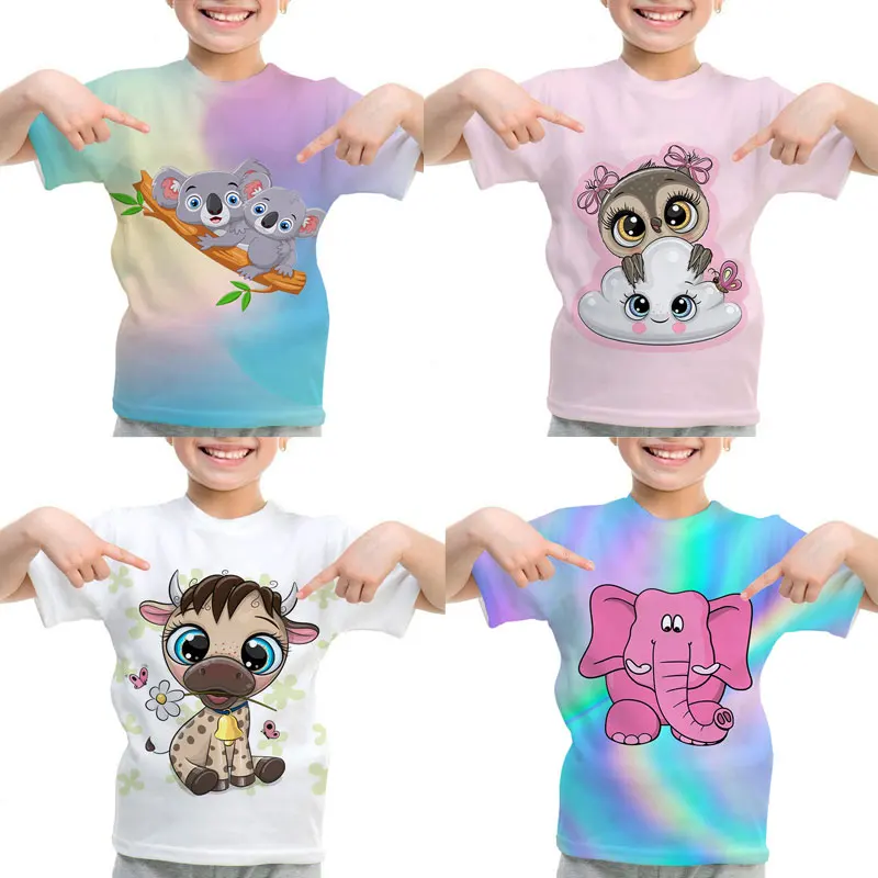 Camiseta Animals Koala Owl Panda Print Children T Shirts Toddler Short Sleeve Tee Shirts Summer Kids Cute Cartoon T-shirt Tops