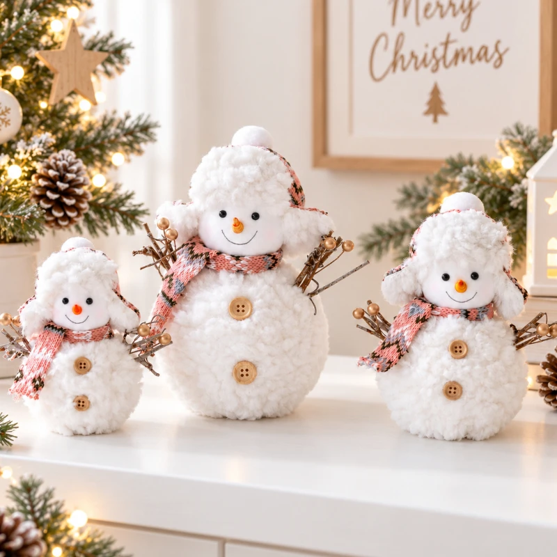 1Pcs Christmas/New Year decorative, pink Lei Feng hat, large, medium and small snowman,Christmas holiday party decorative gifts.