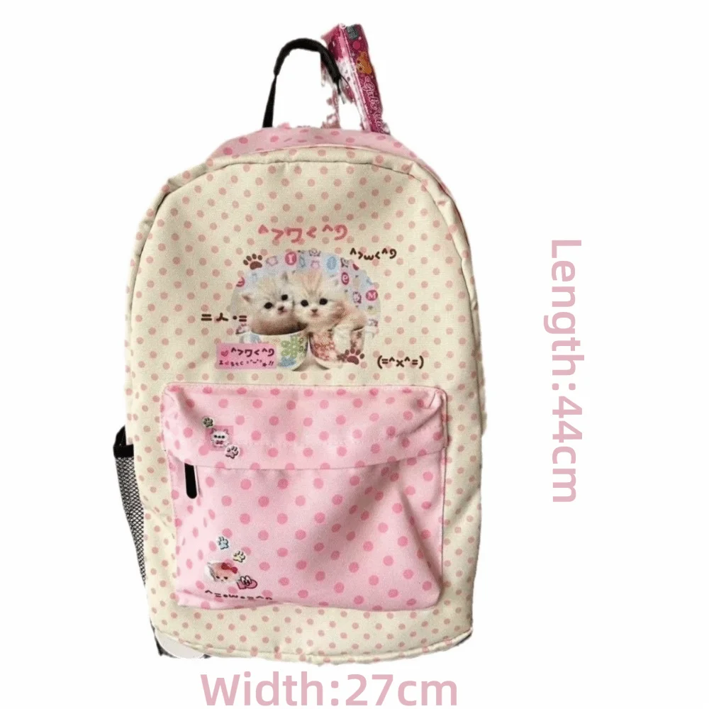 New Contrast Color Cat Dot Backpacks Patchwork High-capacity Y2k Vintage Backpacks Preppy Schoolbags Daily Life