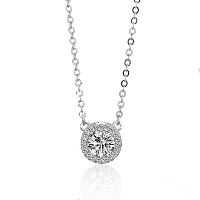 FLOWS Real 925 Sterling Silver Simple Round Necklaces Zircon Long Chain Necklace For Women Clavicle Chain Wedding Jewelry Gifts