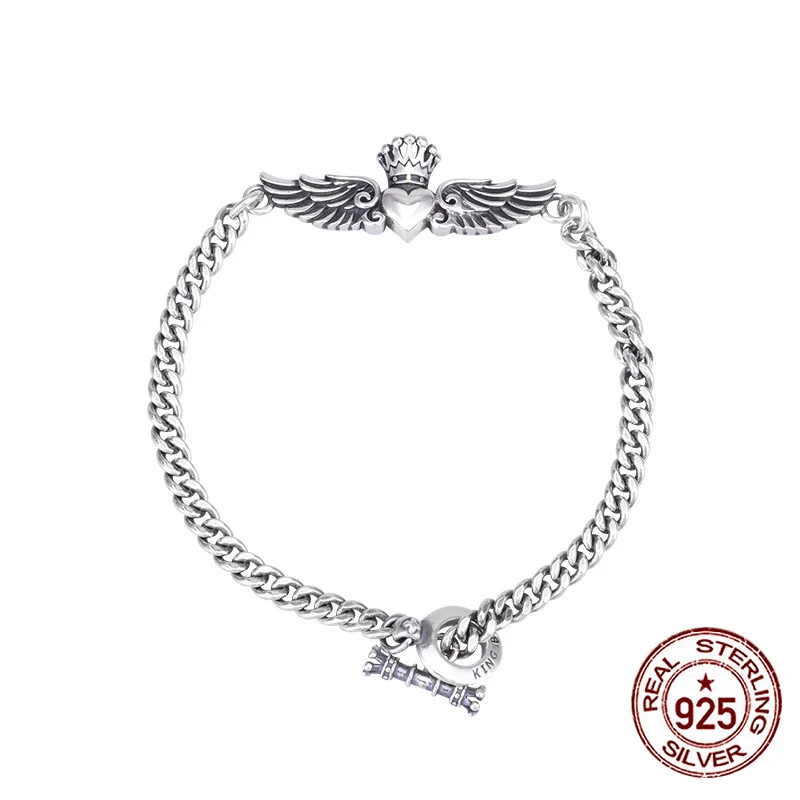 

S925 Sterling Silver Bracelet Angel Wings Fashion Design wings in a niche setting Pendant minimalist couple accessories