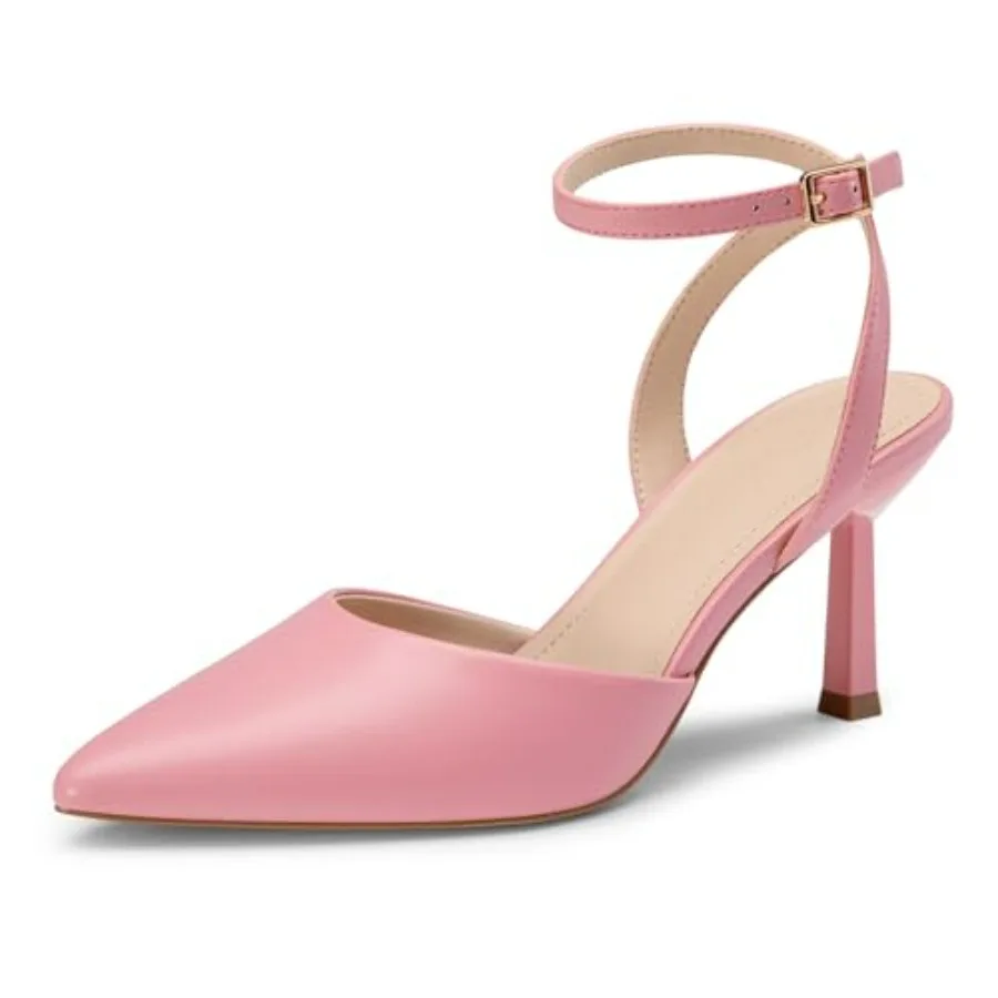 Women's Closed Pointed Toe 3 Inch High Heels Ankle Strap Stiletto Heel Wedding Party Dress Pumps Shoes