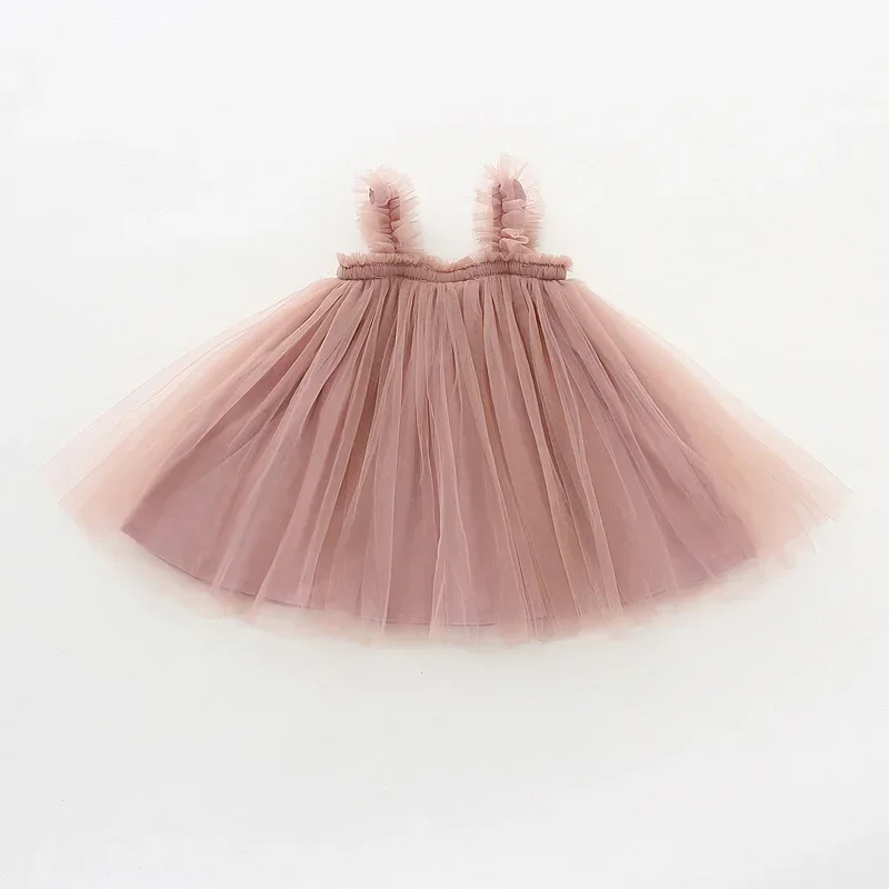 2024 Summer Sling Girls' Chiffon Skirt Wooden Ear Baby Princess Dress