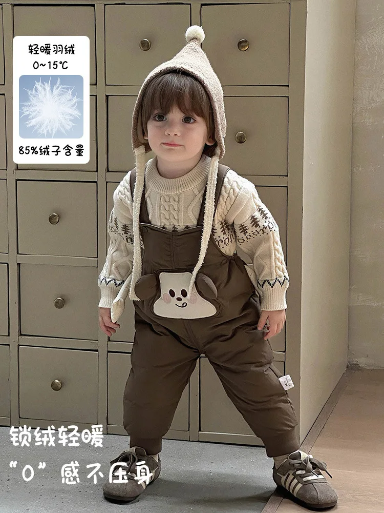 

Boy's Suit2025Autumn and Winter New aCute Baby Boy Cartoon Overalls Infant Knitted Sweater Two-Piece Set