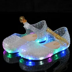 Sandali per bambini Baby Jelly Crystal Glowing Shoes Bow scarpe per bambini sandali per ragazza scarpe da principessa scarpe illuminate per ragazzo muslimah