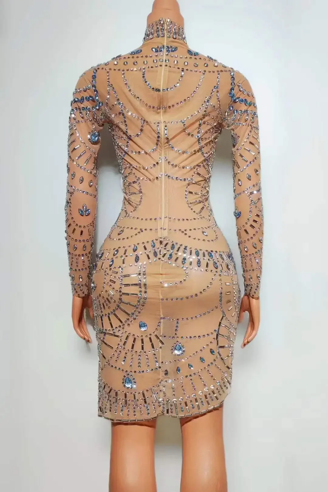 Feminino brilhante processo de perfuração quente strass aniversário rainha vestido clube celebridade palco rainha traje