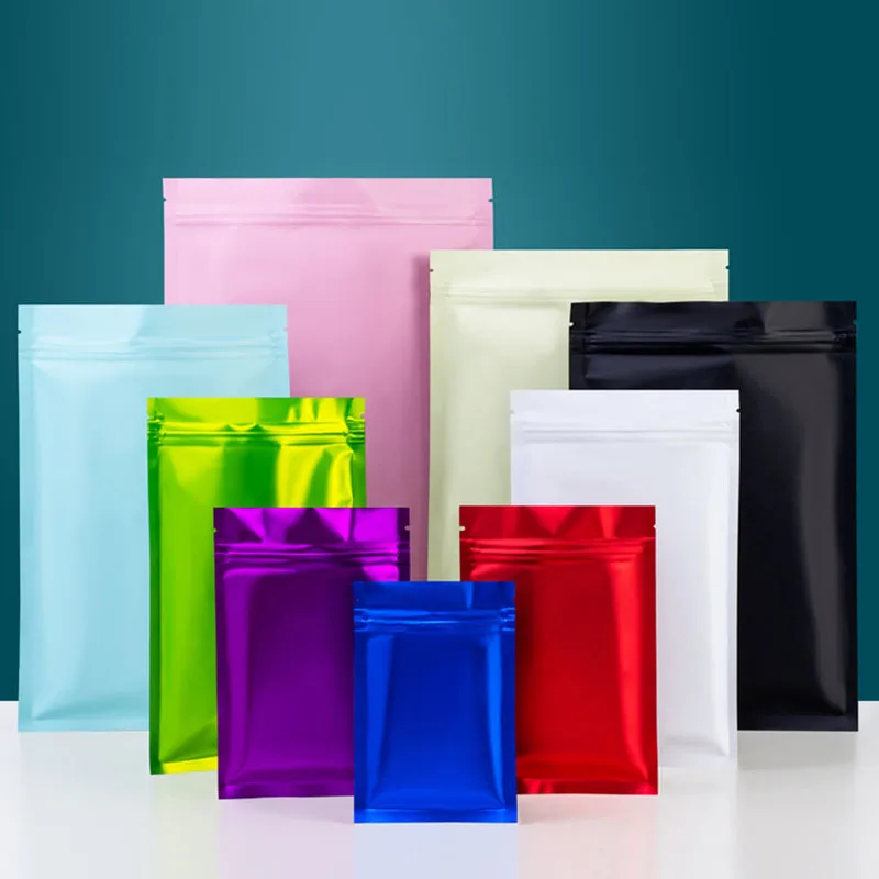 Płaskie, zamykane na zamek błyskawiczny torby z folii aluminiowej Plastikowe matowe kolory Biżuteria z cukierkami do herbaty Torebka na prezent z kawą