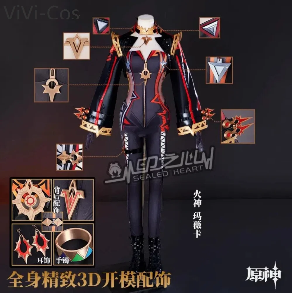 ViVi-Cos Genshin Impact Mavuika Pyro Archon Game Suit Jumpsuits Uniform Cosplay Costume Halloween Party Role Play Outfit Women