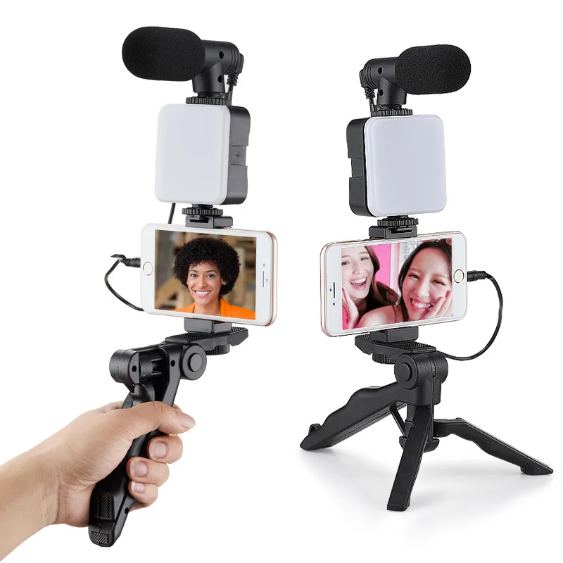 Multifunctional Mobile Phone Holder Desktop Mobile Phone Holder Live Broadcast Mobile Phone Holder Fill Light with Microphone Set Slr Conference