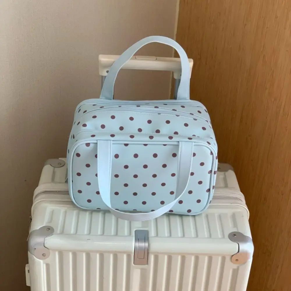 Polka Dot Handheld Makeup Bag Multifunctional Three Layer Partition Pu Cosmetic Bag Large Capacity Waterproof Travel Storage Bag