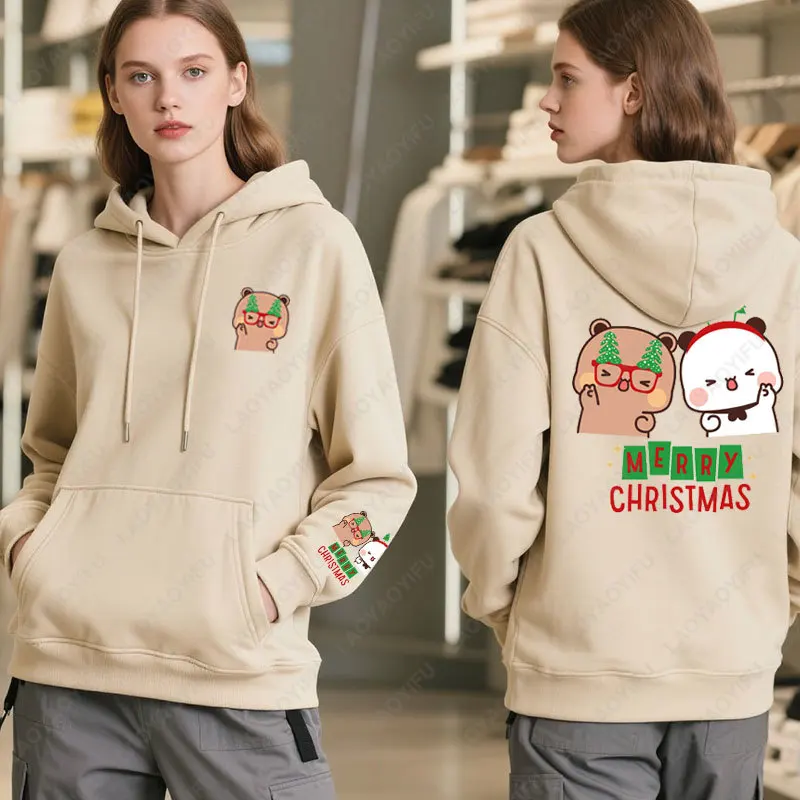 Merry Christmas Kawaii Bubududu Graphic Hoodie Panda Bear Bubu and Dudu Couples Sweatshirt Unisex Cartoon Hoody Couples Gift