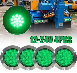 4PCS Round LED Tail Light 12-24V Green 4inch 16 LED Brake Stop Turn Signal Trailer Truck Lights