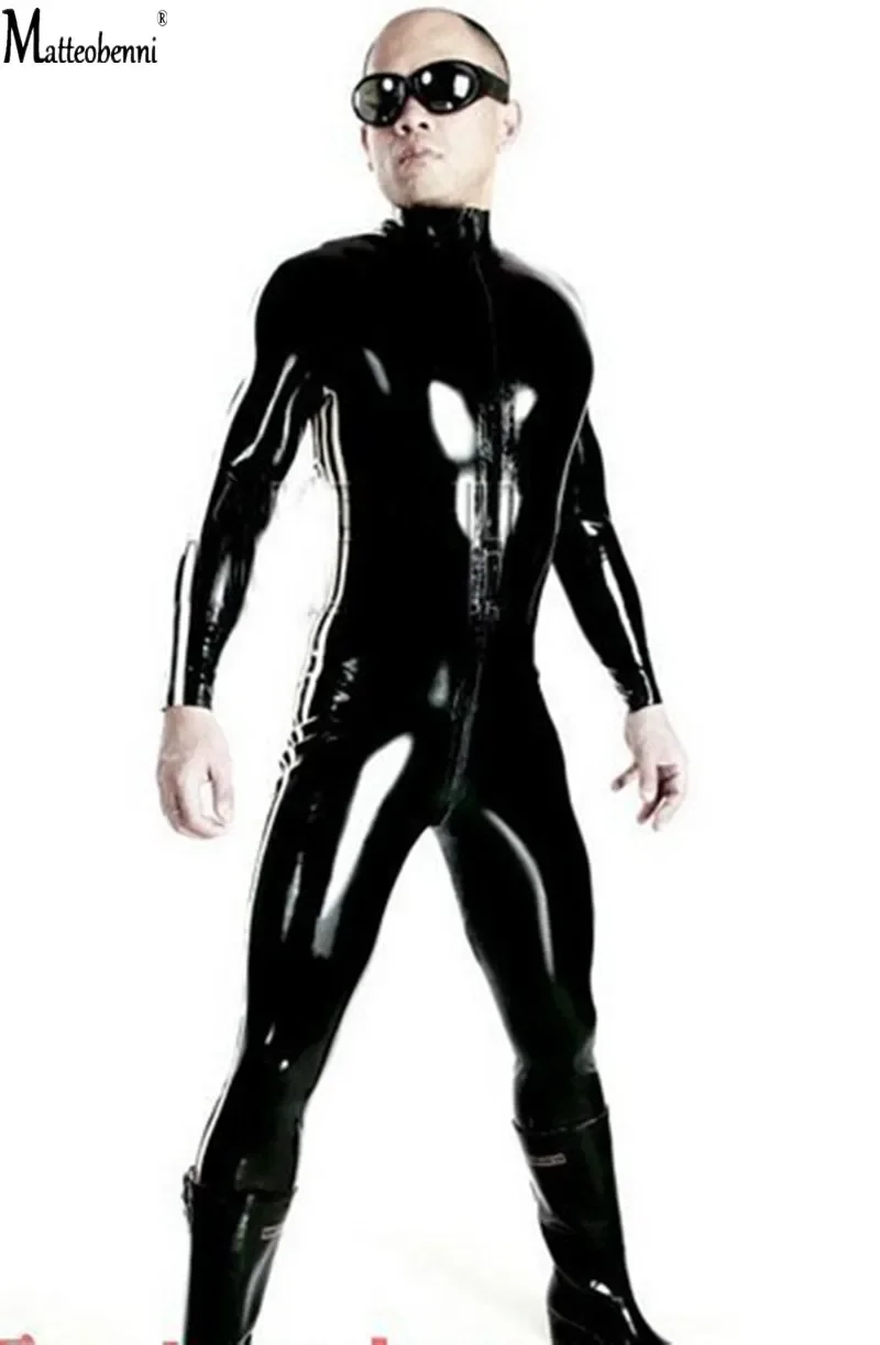المتضخم S-4XL مثير الملابس الداخلية الرجال Catsuit فو الجلود الجبهة زيبر المنشعب ارتداءها مثلي الجنس الوثن ازياء المثيرة الملابس الداخلية بذلة
