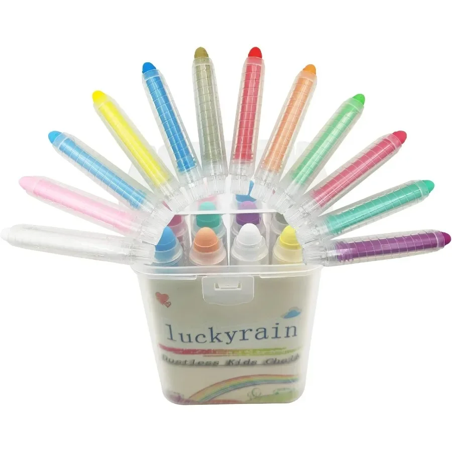 Kapur tulis tanpa debu dan tidak beracun dengan tempatnya, set kapur warna-warni untuk papan tulis, seni, dan aktivitas menulis, ideal untuk anak-anak