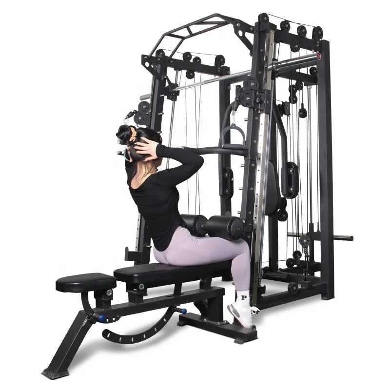 Hot Sale Commercial Gym Exercise Multi Functional Equipment Free Weight Power Rack Smith Machine All In One