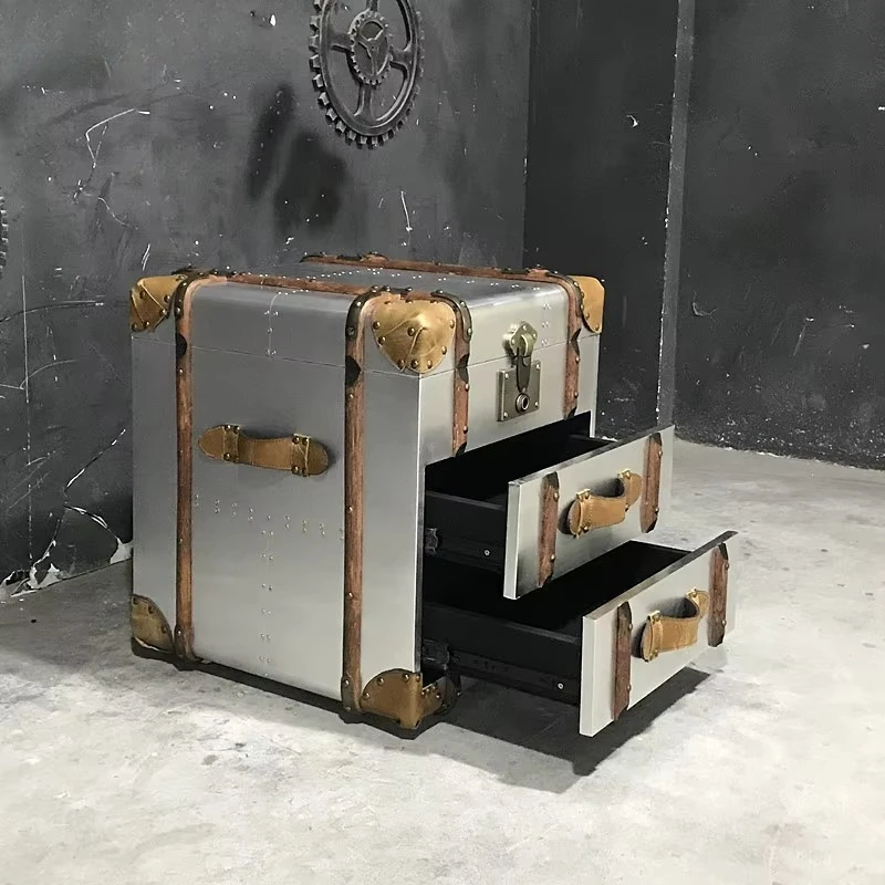 Antique Classic Design Bedside Table Aluminum Storage Box Container Design Storage Table