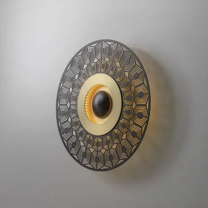 Wholesale Light Luxury Middle Eastern Style Arabic Grain All Brass Round Wall Lamp Lights For Bedroom