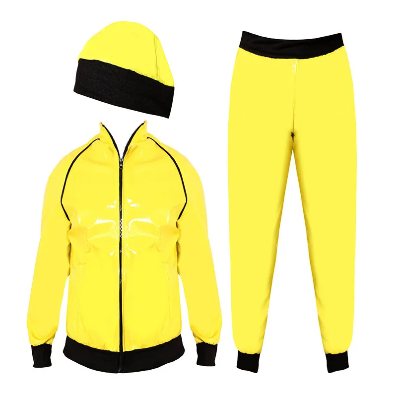 

90s Rapper Festival Party Hip-hop Punk Men's Suit Patent Leather Yellow Clothing Glasses Necklace Halloween