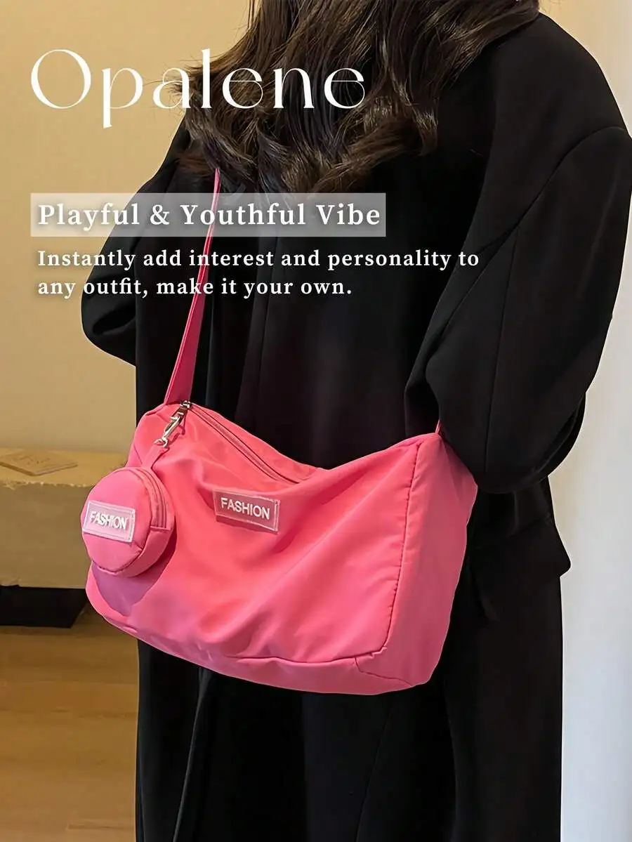 

Pink Hobo Crossbody Bag With Detachable Coin Purse Lightweight Oxford Fabric Womens Casual Shoulder Bag