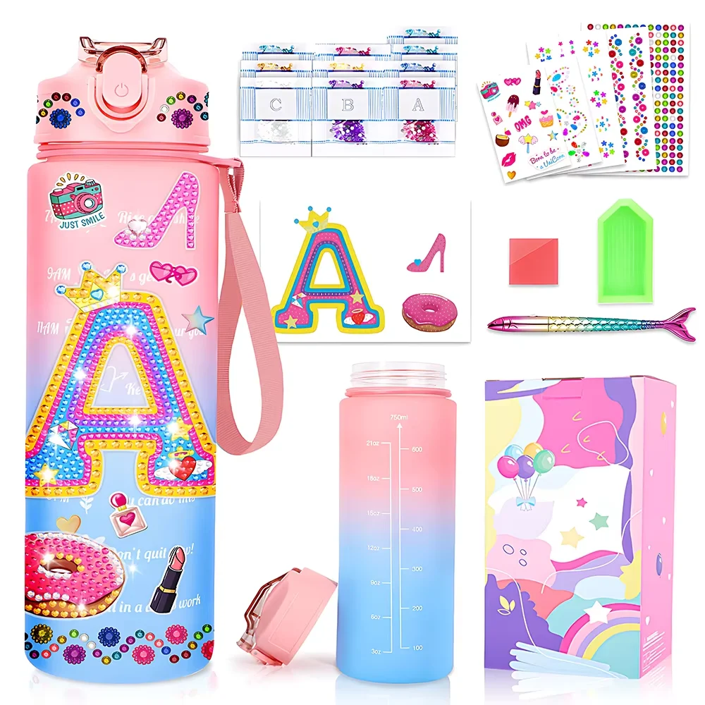 

1 комплект украшающих свои собственные наборы бутылок с водой для девочек 4-6-8-10 лет, чашки для рукоделия с алмазной живописью, забавные подарки для декоративно-прикладного искусства для девочек