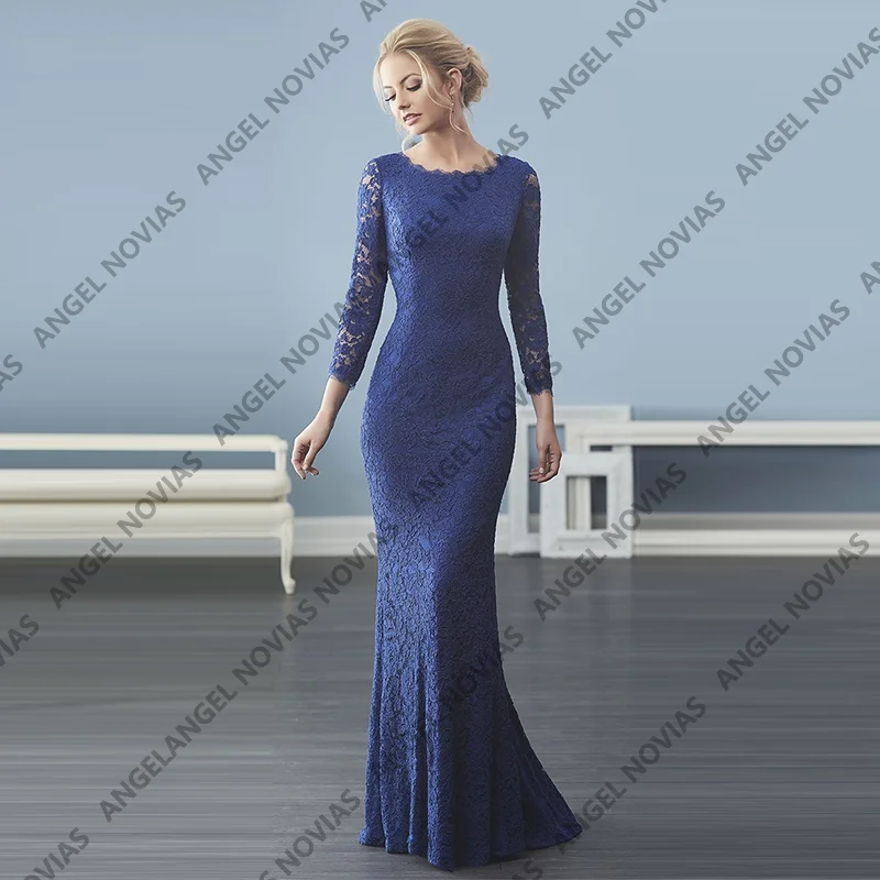 

Muslim Customized Long Mermaid Blue Lace Mother of The Bride Dresses for Women Evening Dress Vestido Para Madre De La Novia