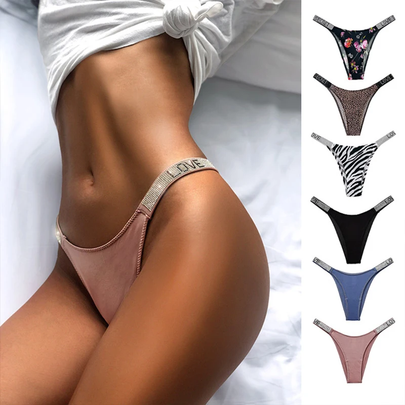 

Sexy Panties Underwear For Women Rhinestones Letter Sports Thong Underpanties Waist Shorts Briefs Ladies Briefs Underwear