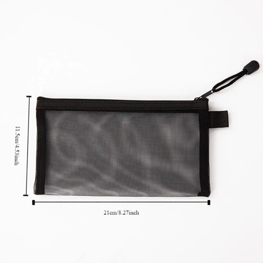 Kotak Pensil Ritsleting Transparan Nilon, Kantong Rias Ritsleting, Tas Alat Tulis Transparan, Tas Perjalanan Warna Solid, Tas Penyimpanan Kosmetik Jala