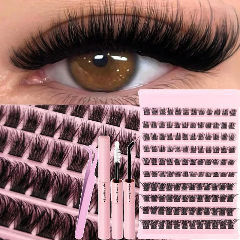 DIY wimperverlengingsset Individuele wimpercluster Mix wimperclusters met wimperbinding en afdichting en wimperaccessoires