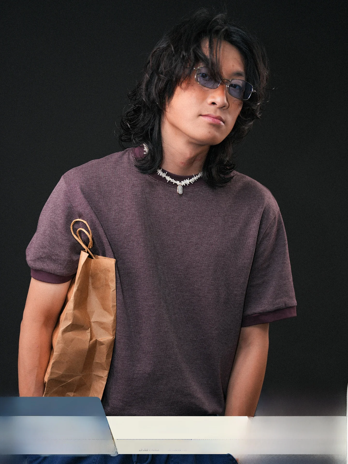 O3PARK New Casual Style Micro Loose Short Sleeve T-Shirt round Neck Ribbed Double Color Cotton Youth Fashion Commute Top