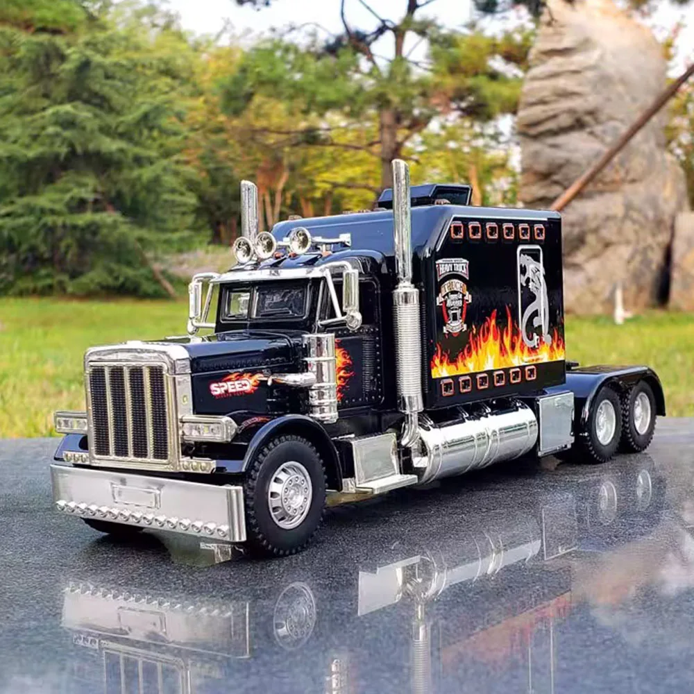 Peterbilt – voitures en alliage moulées sous pression, jouets 1:24, modèles avec musique légère, véhicule à tirer, 3 portes ouvertes, voiture Miniature pour garçons, cadeaux, 389