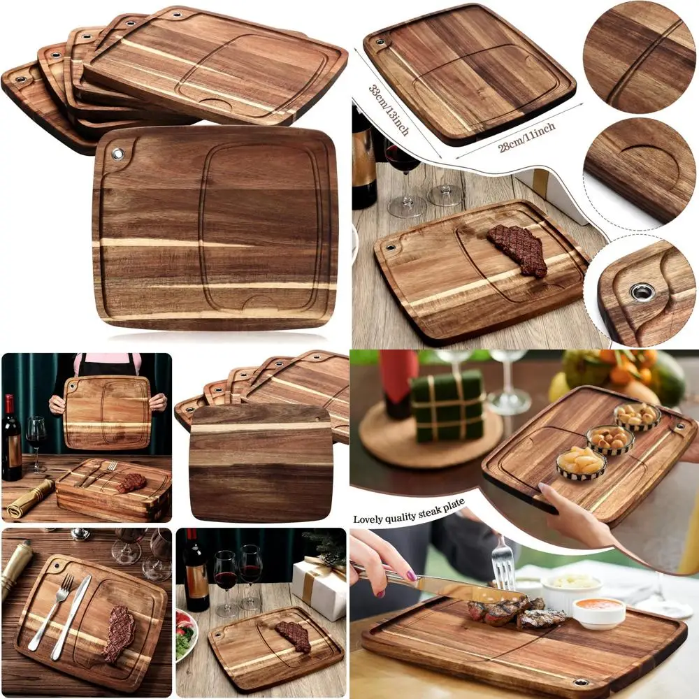 

Набор деревянных досок для стейка из акации с 6 тарелками и пазом для сока для сервировки и еды мяса дома