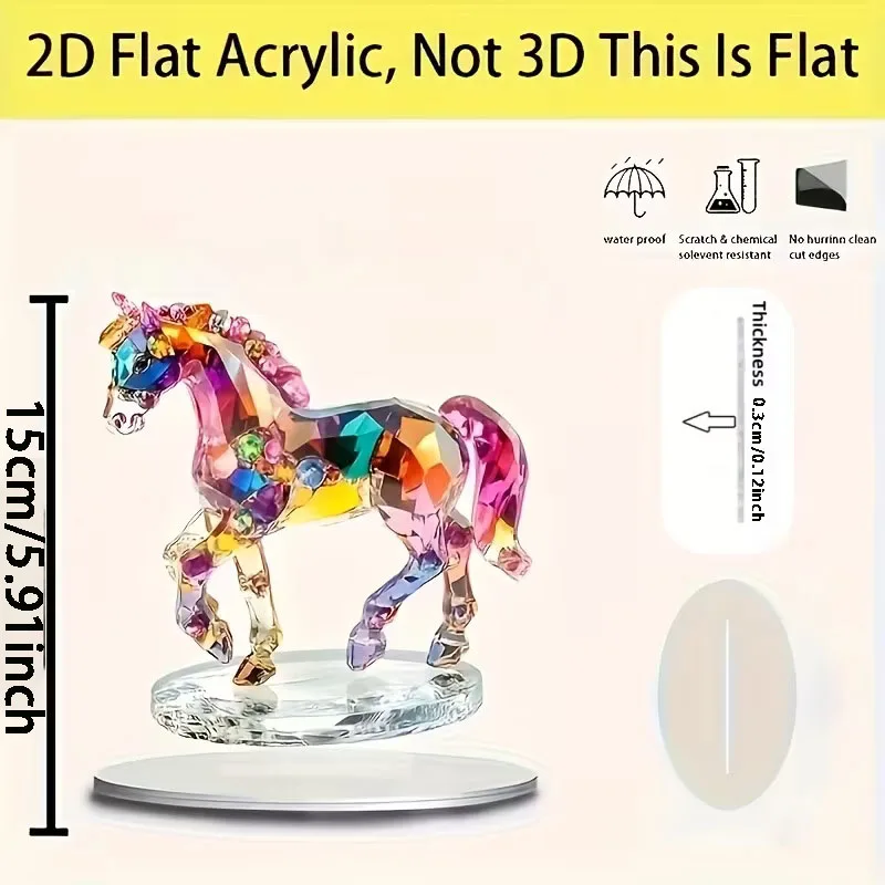 1 Bohemian Style Acrylic Horse Pattern Statue - Desktop Art Decoration, Symbol of Wealth and Prosperity, New Year Gifts, 2D Flat view 5