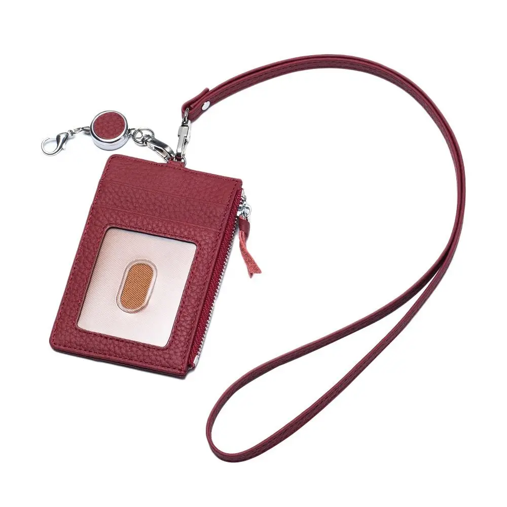 Fashion Genuine Leather Card Holder With Buckle Lanyard Business Coin Purse Multi-functional ID Holders for Men Women