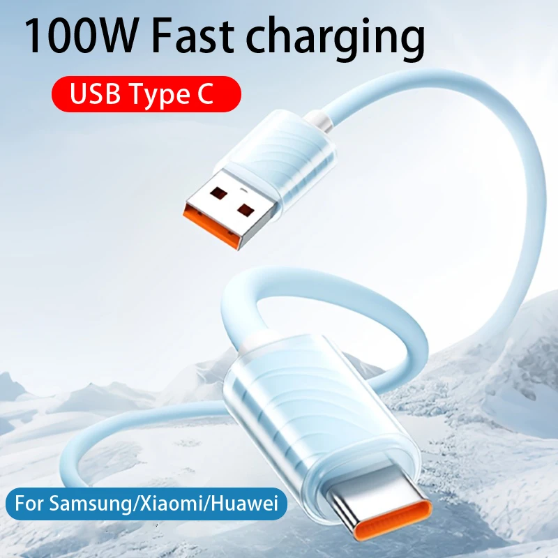 100W 6A USB Typc C Soft Liquid Silicone Fast Charging Data Cord For Samsung S25 Xiaomi14 Huawei Android Phone Data Transfer Cord