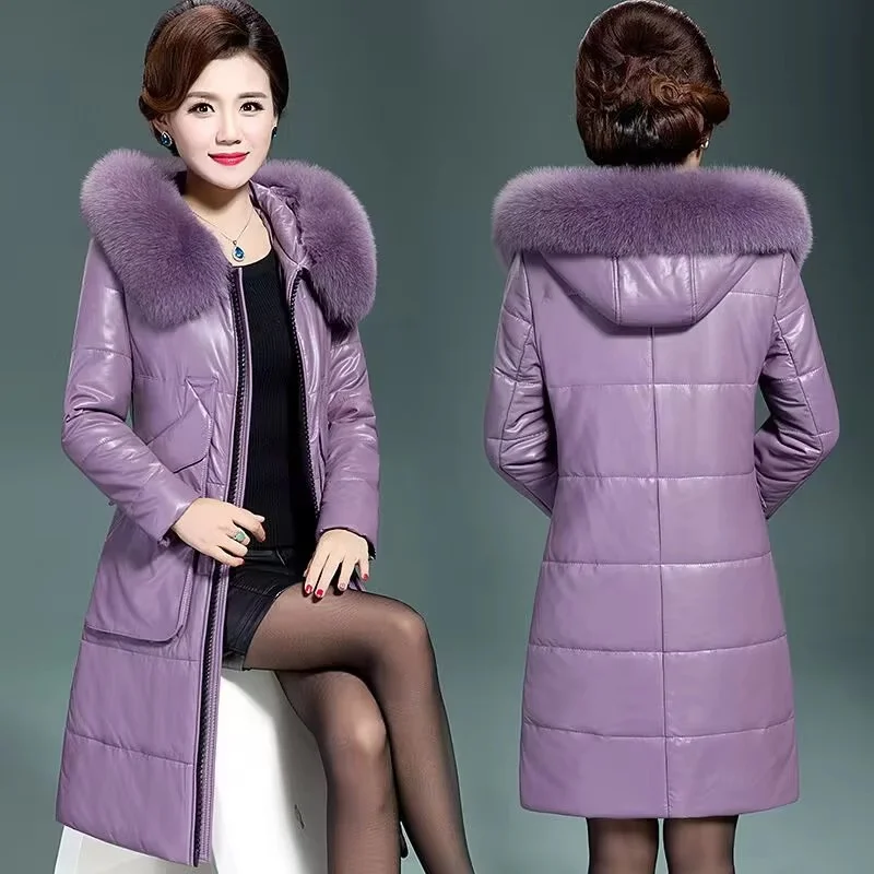 Inverno madre di mezza età capispalla in ecopelle di grandi dimensioni abbigliamento femminile in pelle cappotto donna moda giacca in pelle PU 6XL