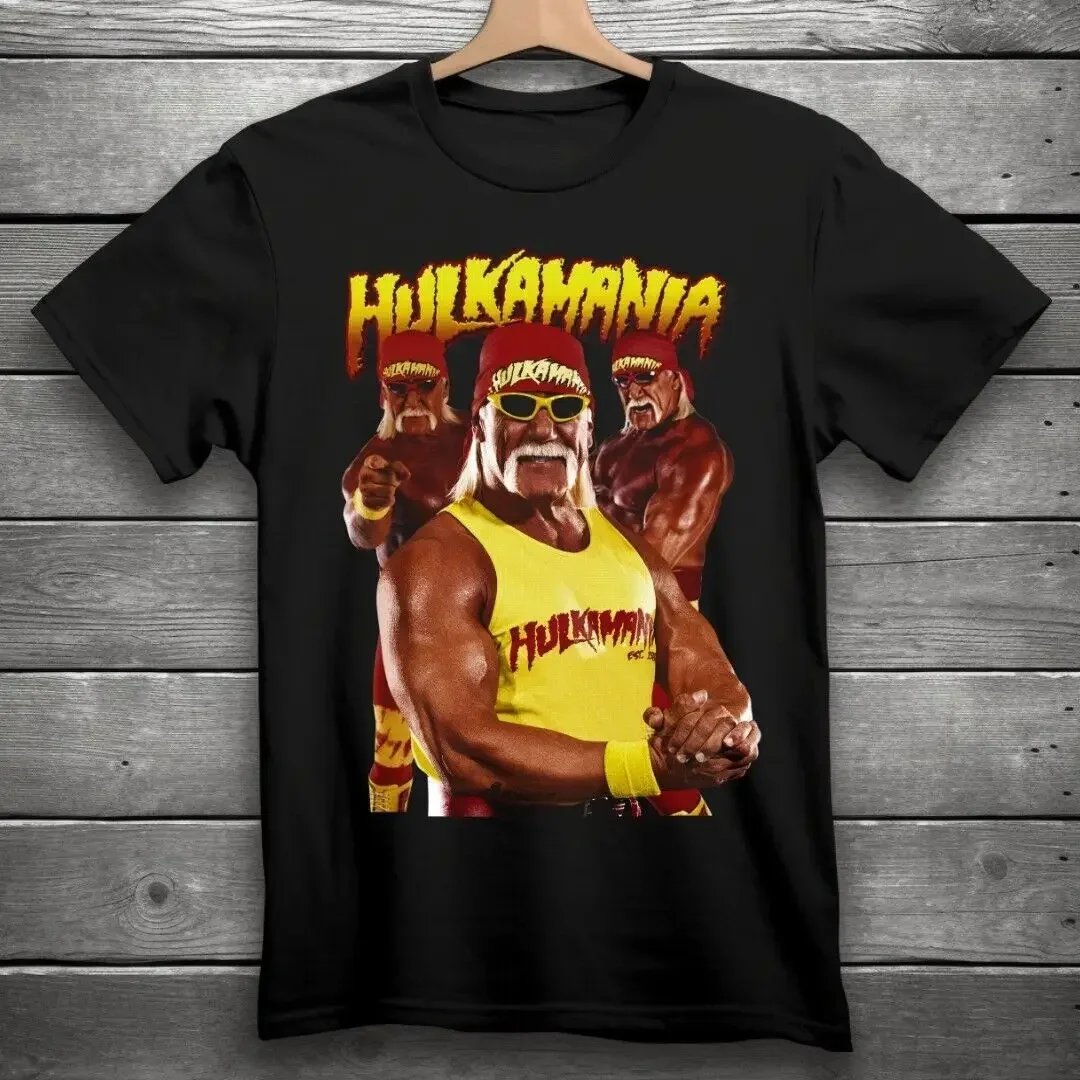 Hulk Hougane Hulkamania Wrestling T-Shirt Black   Camiseta Short Sleeve Men's Clothing y2k tops fugees