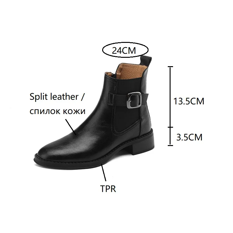 NEW Autumn/Winter Women Boots Round Toe Low Heel Chelsea Boots Split Leather Shoes for Women Retro Ankle Boots Belt Buckle Shoes