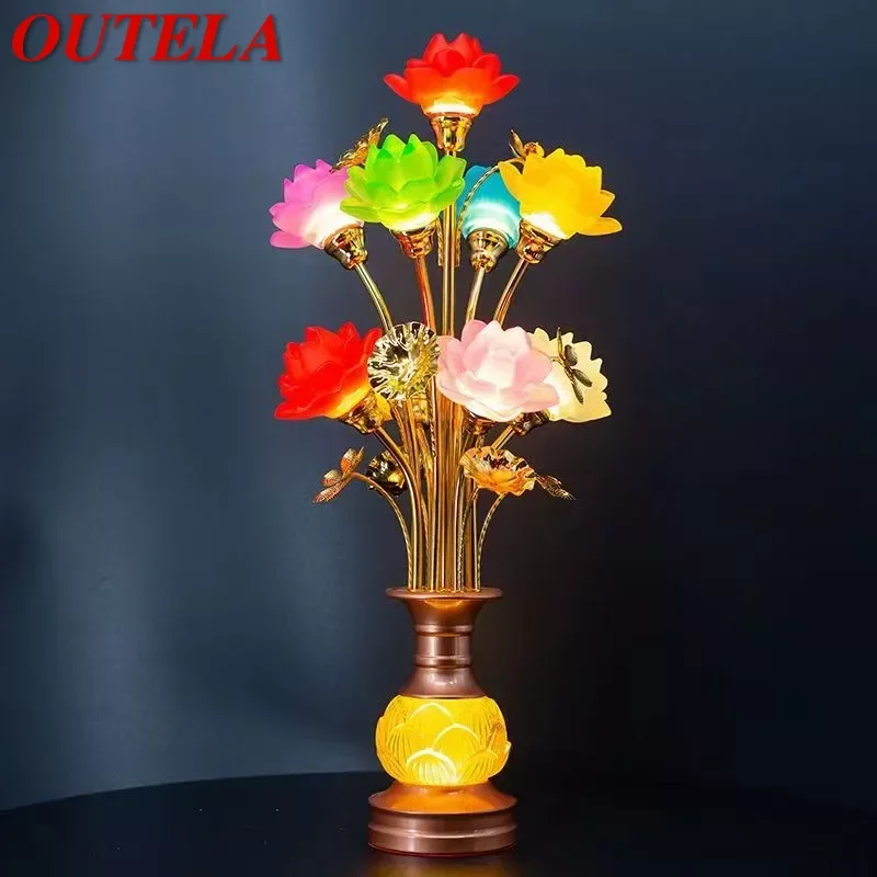 

OUTELA Colored LED Lotus Table Lamp For Buddha Lamp Household Buddha Hall Lamp Glass Lamp Temple Worship Buddha Front Lamp