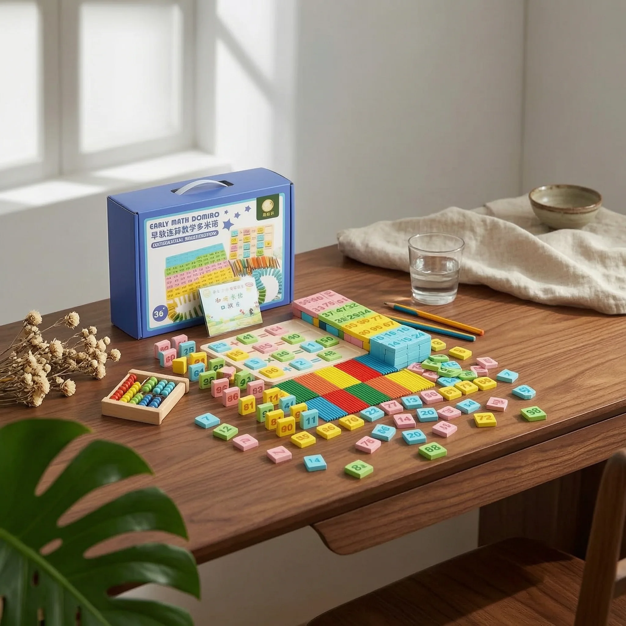 

200 Pieces Early Math Number Tile Educational Number Number Tile Tiles Number Match Dominoes Gift Box Learning Toy Colorful