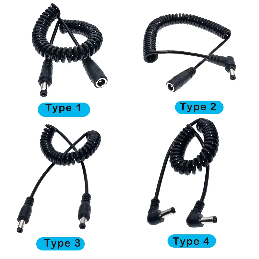 DC 5.5*2.1mm Male to 5.5*2.1mm Male Power Retractable Cord 1.5m Power Adapter DC Angle Jack Plug Cable With Spring