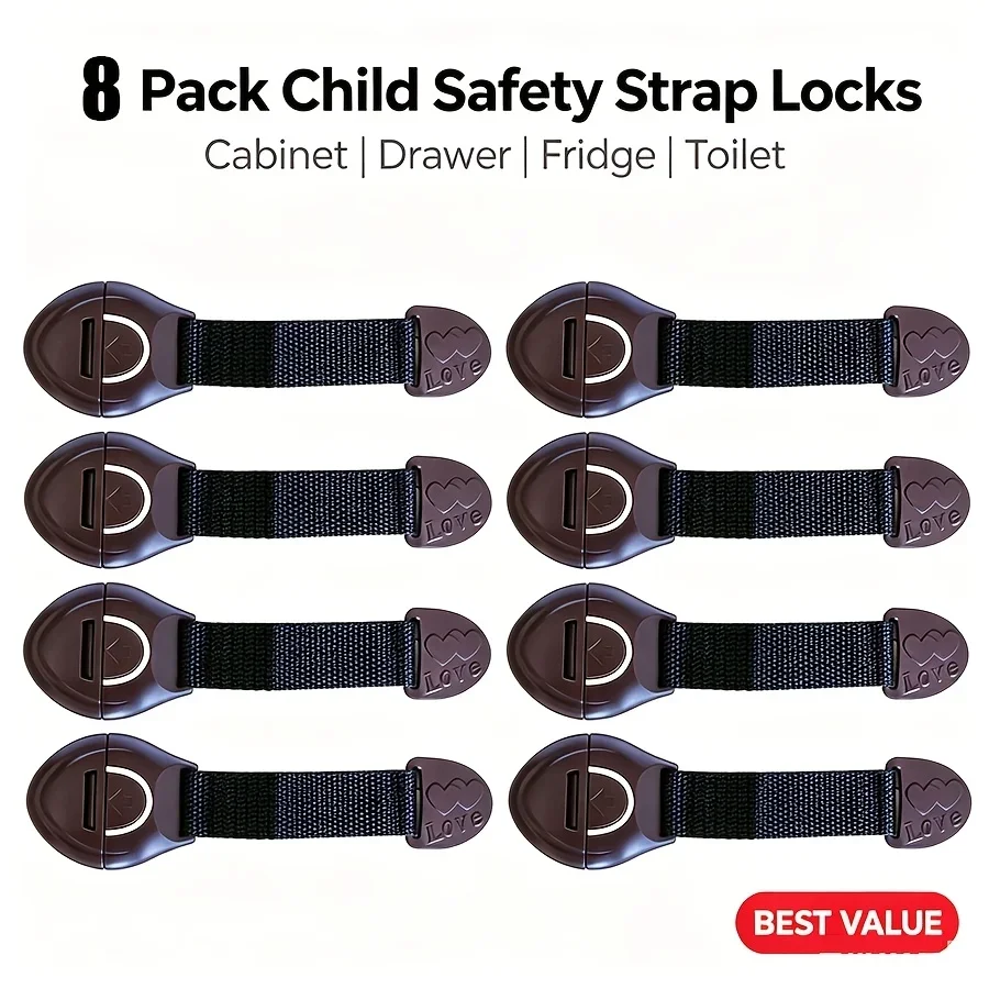 8-Pack Baby Safety Strap Locks,Childproof Drawer Locks,Adjustable Security Straps,for Fridge, Cupboard, Oven,Toilet Seat,Cabinet