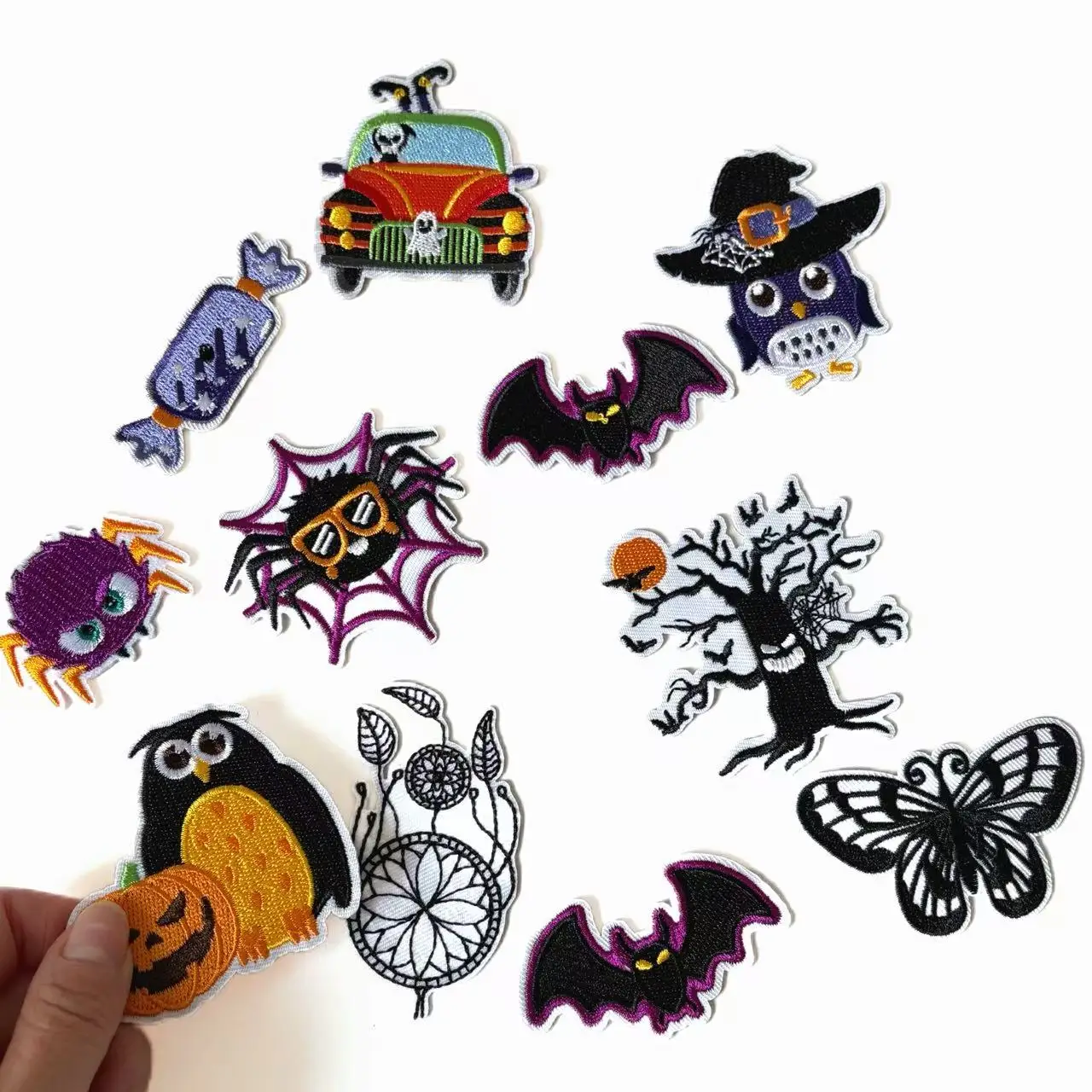 

Gothic Iron On Patches - Halloween Embroidery Designs with Bats, Spiders, Owls Perfect for DIY Clothing, spooky atmosphere