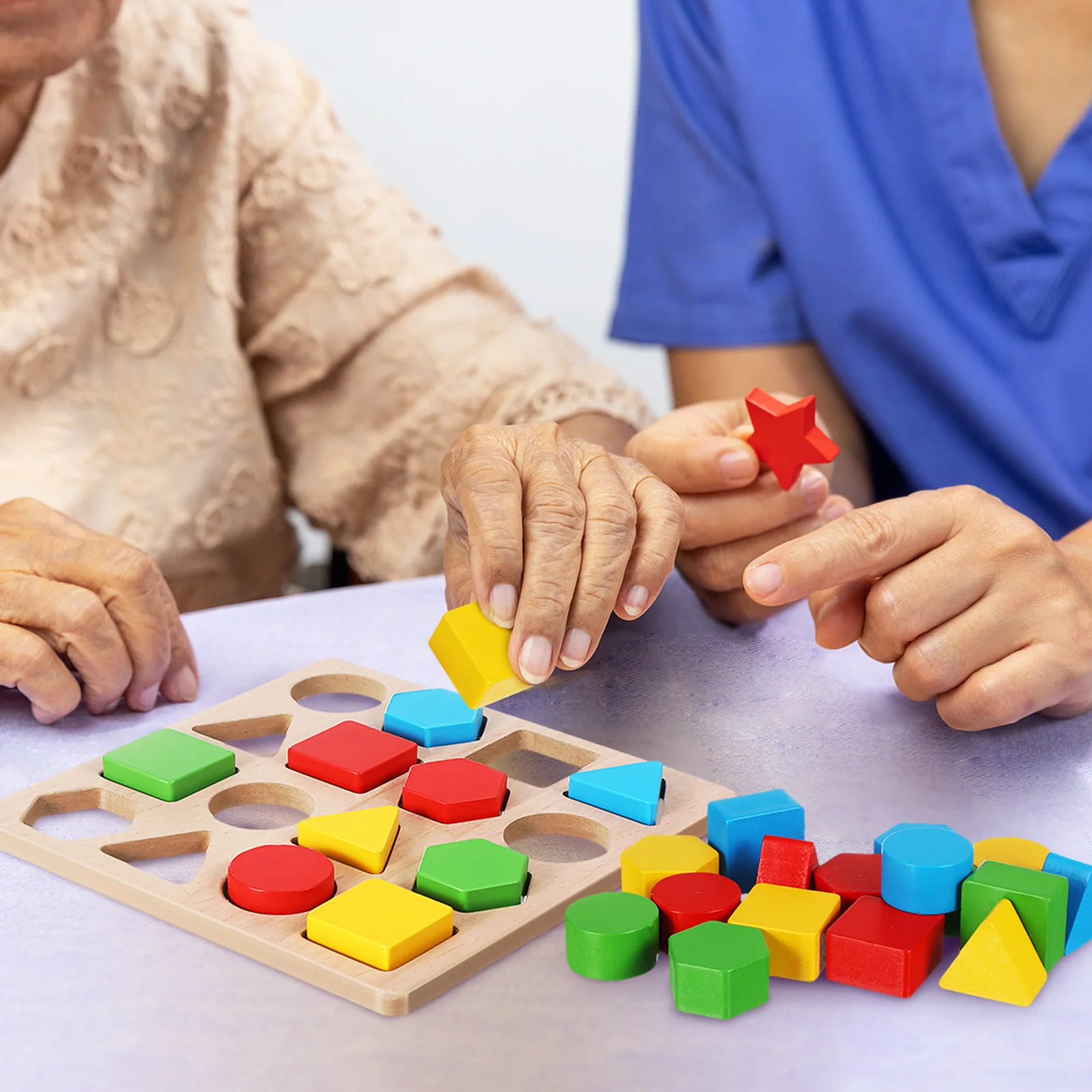 1 Zestaw Drewnianych Labiryntów dla Seniorów, Puzzle z Geometrycznymi Kształtami, Gra Logiczna, Układanka na Rozwijanie Pamięci, Tablica Aktywności