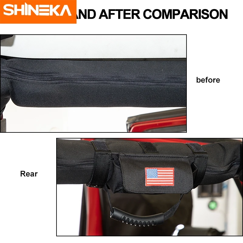 SHINEKA Car Armrest Top Roll Bar Grab Handles With Storage Bag For Jeep Wrangler TJ JK JL BJ40 1997-2024 Interior Accessories