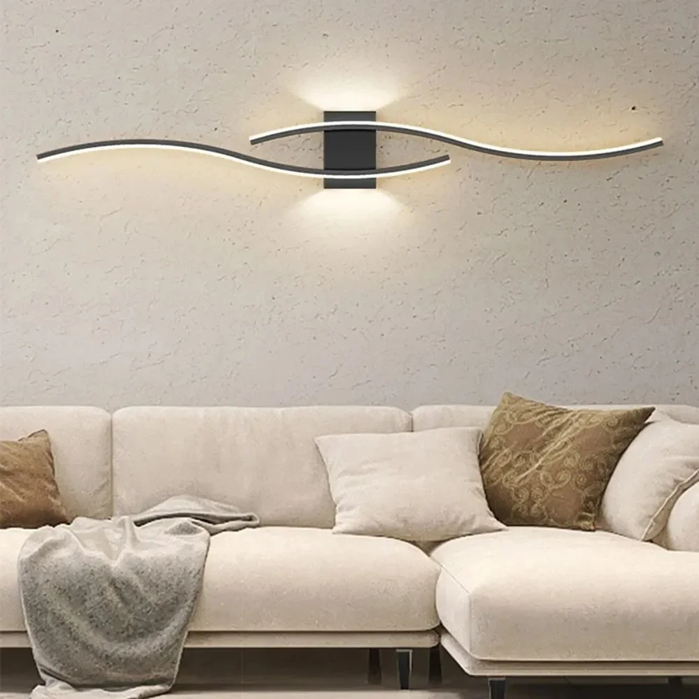 Minimalist Strip Wall Lamp LED Modern Black White Gold Background Decorative Light For Living Room Bedroom Home Lighting Fixture